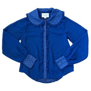 The Shirt Rochelle Behrens Tuckernuck Blue Dot Ruffle Peter Pan Collar S NEW